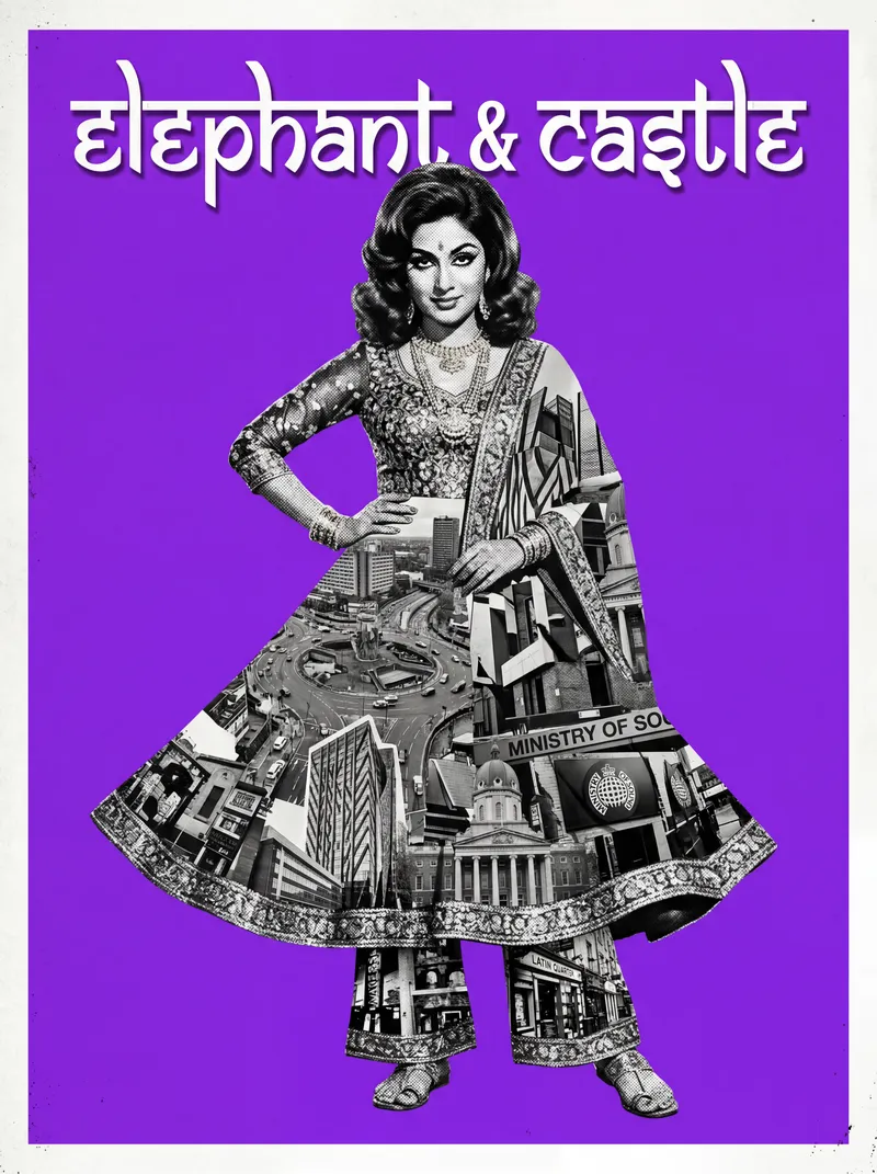Bollywood-style art print of Elephant & Castle, London