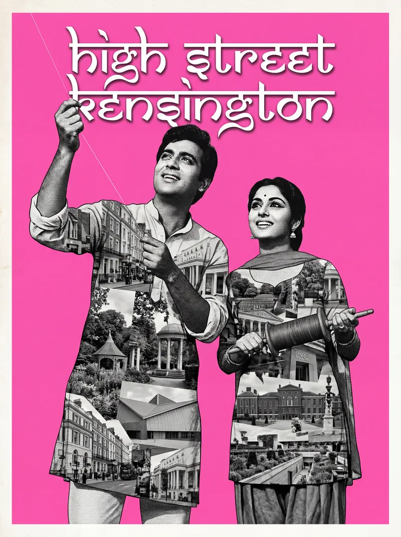 Bollywood-style art print of High Street Kensington, London