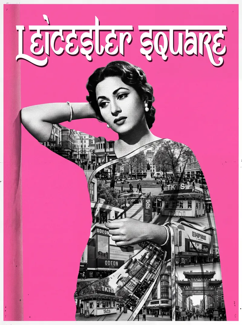 Bollywood-style art print of Leicester Square, London