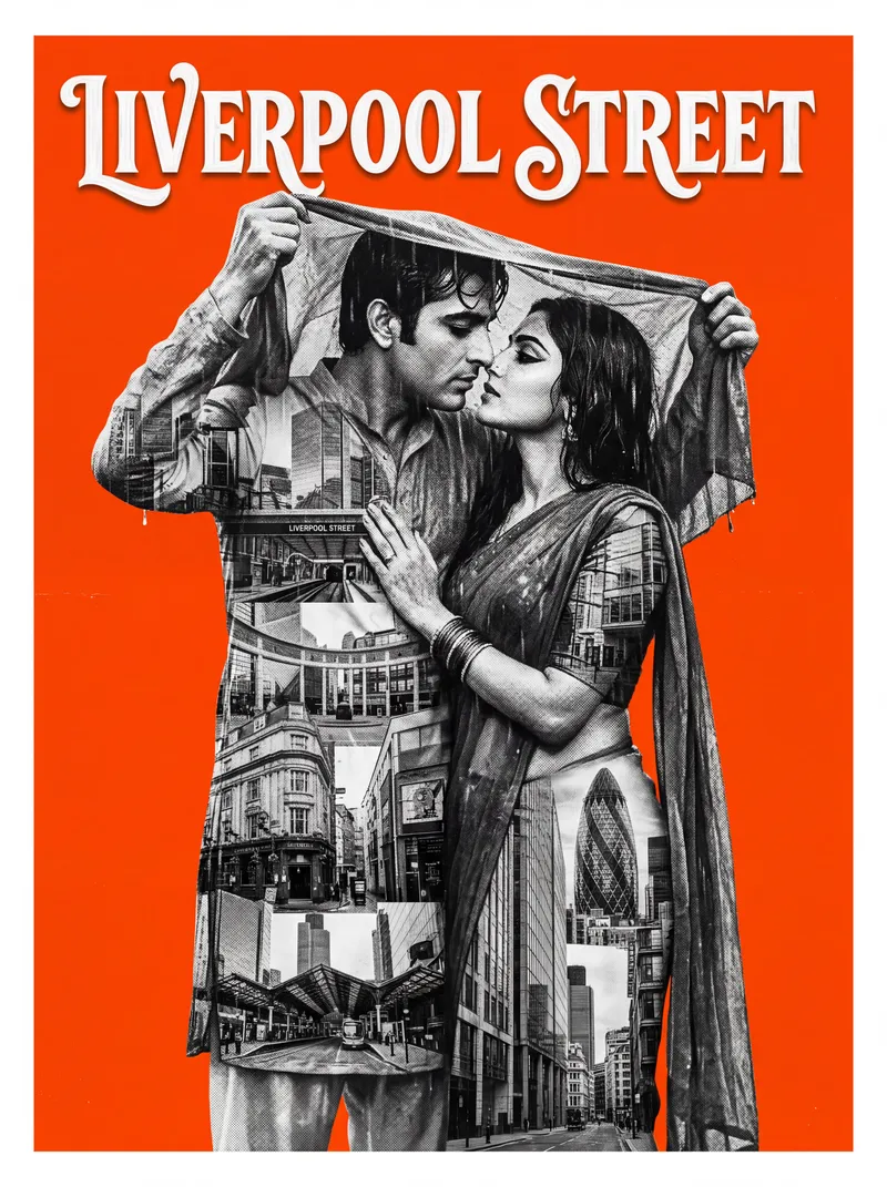Bollywood-style art print of Liverpool Street, London