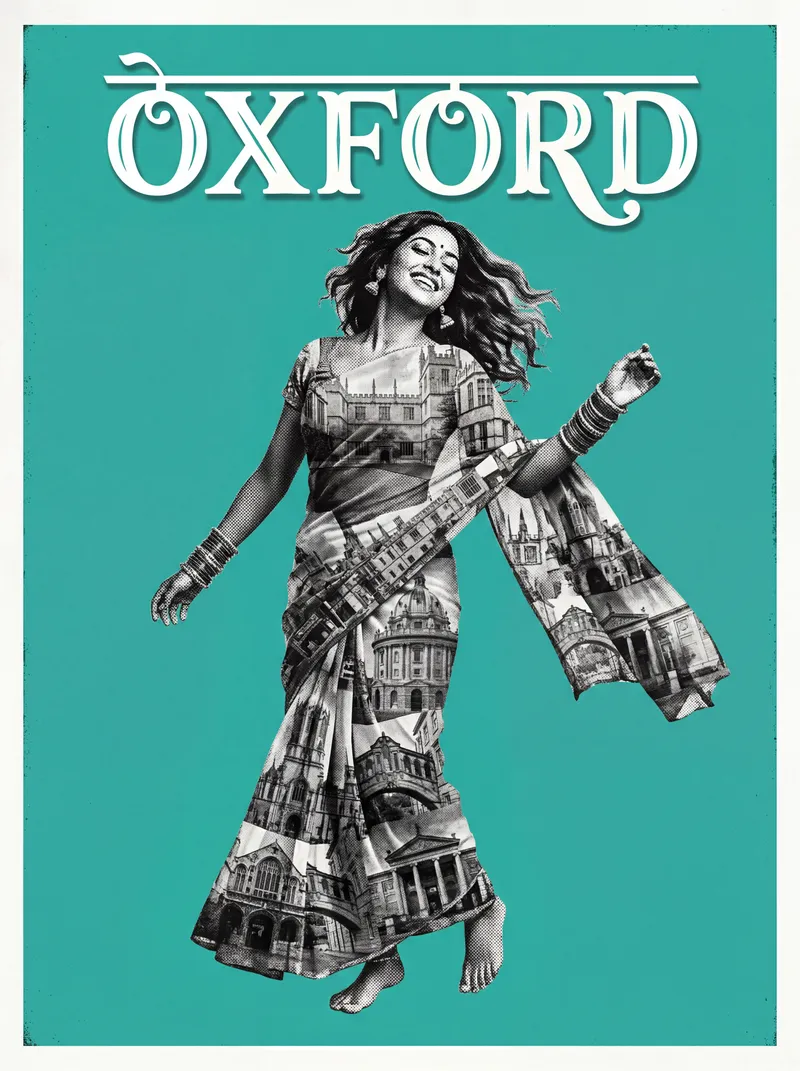 Bollywood-style art print of Oxford, UK