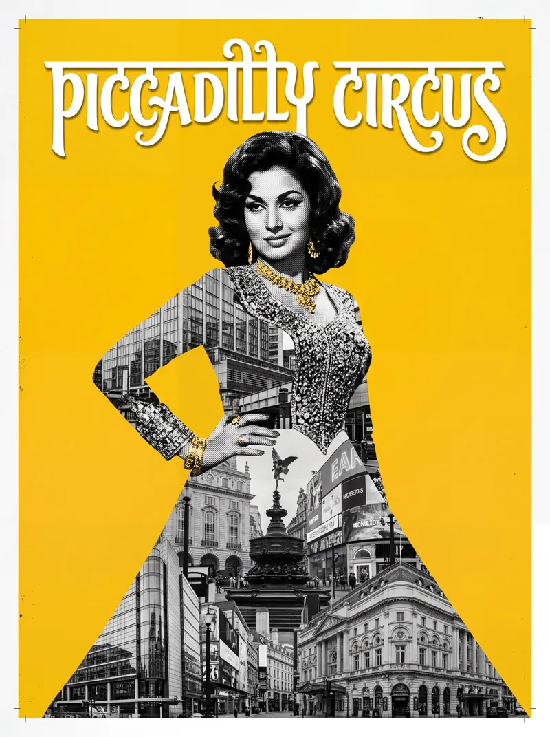 Bollywood-style art print of Piccadilly Circus, London