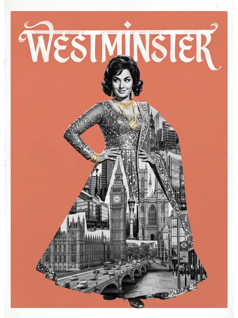 Bollywood-style art print of Westminster, London
