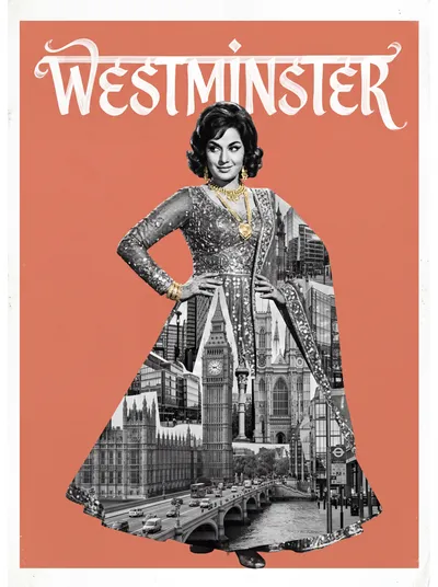 Bollywood-style art print of Westminster, London